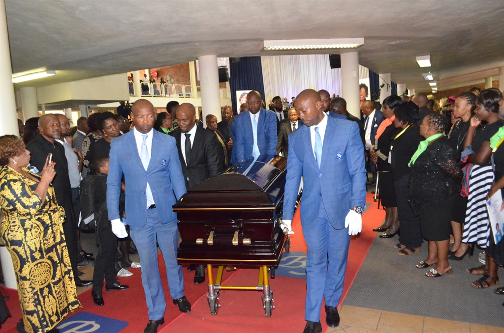 The coffin of the late Dr LYDIA Meshoe being carried away from church. Photo: Happy Mnguni