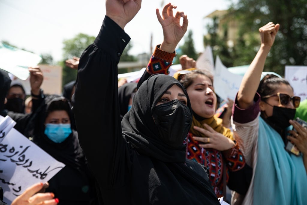 Taliban fighters fired into the air as they dispersed a rare rally by women in Kabul, Afghanistan.