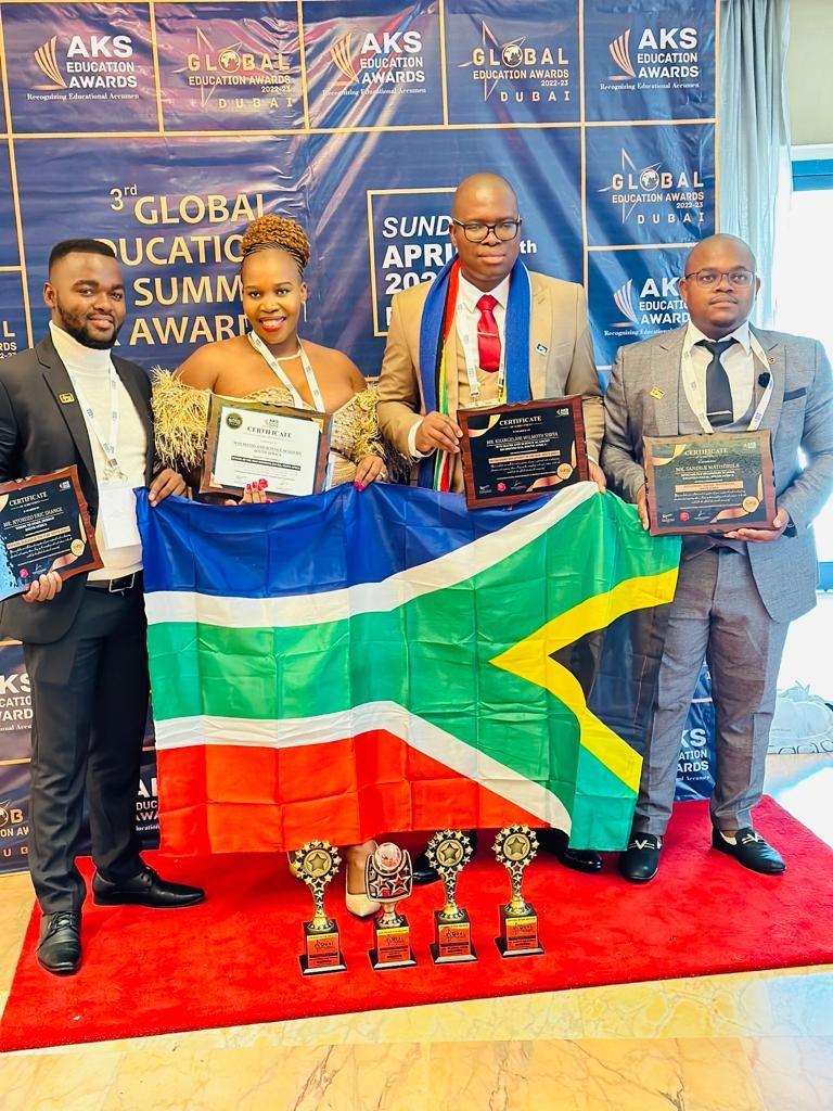 From left: Mathematics teacher Ntokozo Shange, WTS chairwoman May Sibiya, WTS founder Dr Khangelani Sibiya and mathematics and physical science teacher Sandile Mathebula, who flew South African flag high at the Global Education Awards. 