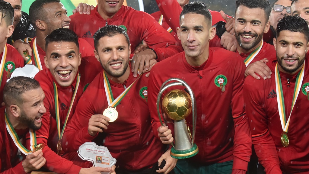  Players of national football team of Morocco celebrate championship after 2018 African Nations Championship (CHAN) final between Morocco and Nigeria at Stade Mohamed V in Casablanca, Morocco on February 4, 2018. Picture: Jalal Morchidi/Anadolu Agency/Getty Images)
