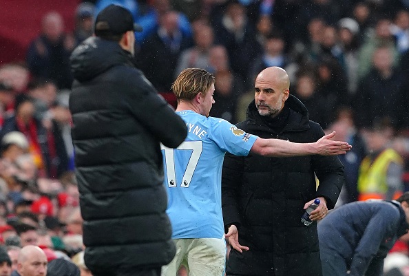 Pep Guardiola has spoken after he and Kevin De Bruyne's touchline incident in Manchester City's 1-1 draw with Liverpool. 