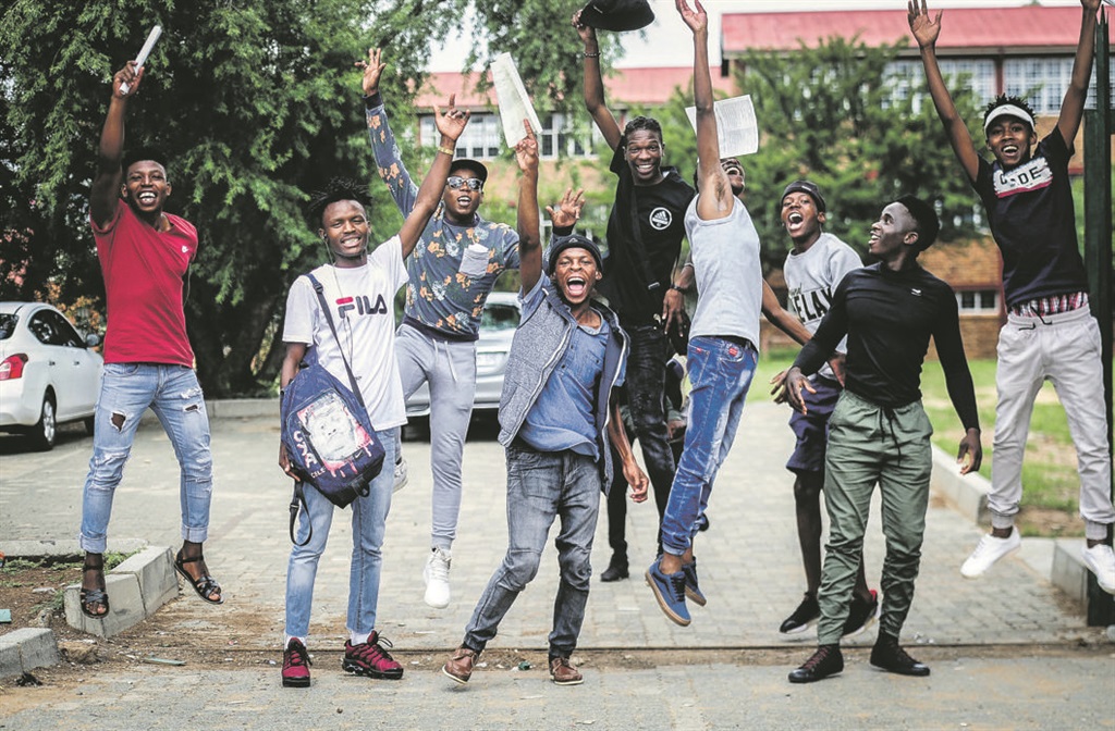 Pupils from Orlando High School in Soweto celebrate after receiving their matric results this week                                                                                                                          Picture: Mpumelelo Buthelezi