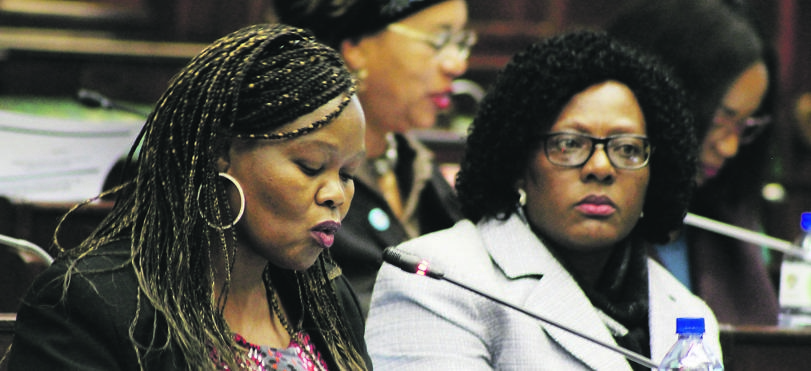 GENDER WARS Commission on Gender Equality chairperson Lulama Nare (left) and chief executive Keketso Maema during a presentation on child abuse in Parliament. Picture: Lindile Mbontsi
