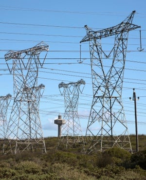 Power lines feed electricity to the national grid from Koeberg Nuclear Power Station. 