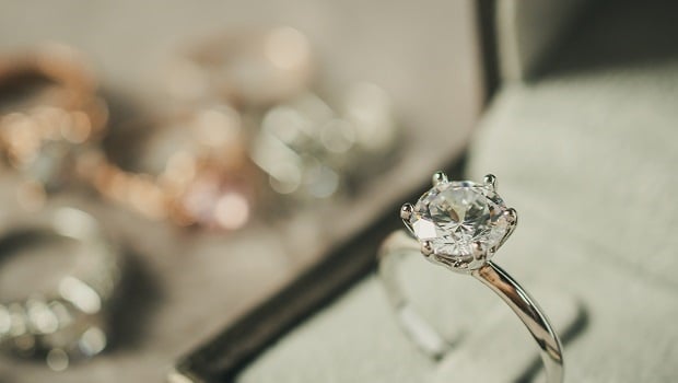 Luxury engagement diamond ring in jewelry gift box