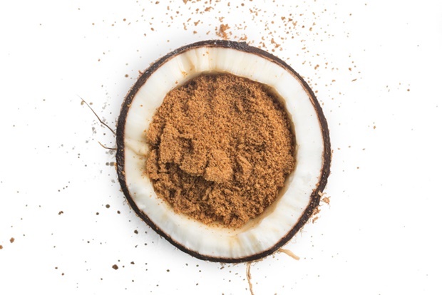 Coconut Sugar on white background. Low Glycemic In