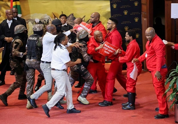 EFF MPs being removed by security at SONA 2023.
