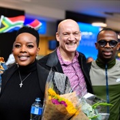Hero's welcome for Zakes, Nomcebo and Wouter as they arrive from winning a Grammy