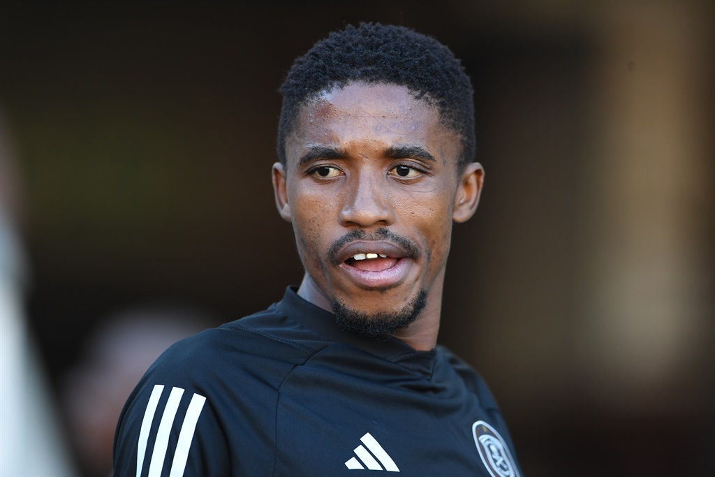 Monnapule Saleng of Orlando Pirates during the DStv Premiership match between SuperSport United and Orlando Pirates at Peter Mokaba Stadium on December 23, 2023 in Polokwane, South Africa. 