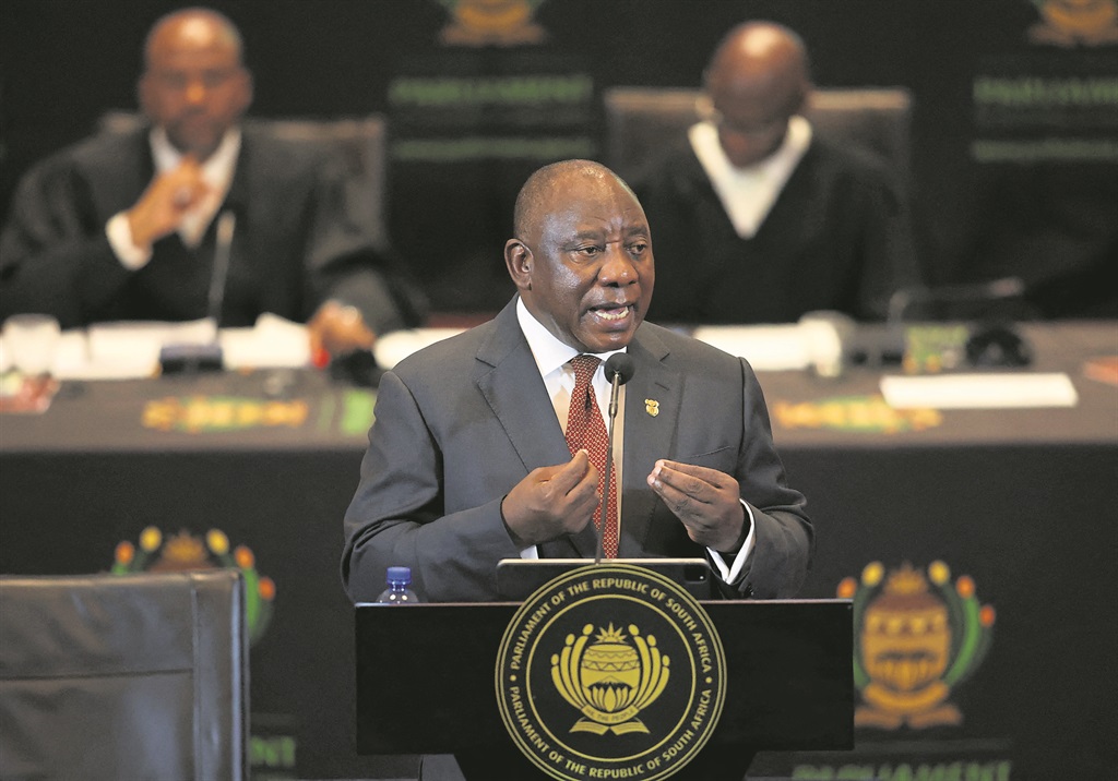 President Cyril Ramaphosa delivers his 2023 state of the nation address in Cape Town, during which he declared a state of disaster around the rolling blackouts. Photo: Reuters/ Esa Alexander
