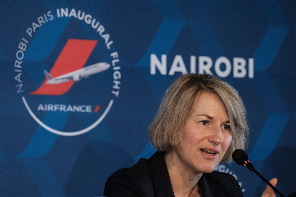 Air France's new CEO Anne Rigail speaks during a press conference to announce the re-opening of direct flight between Paris and Nairobi
