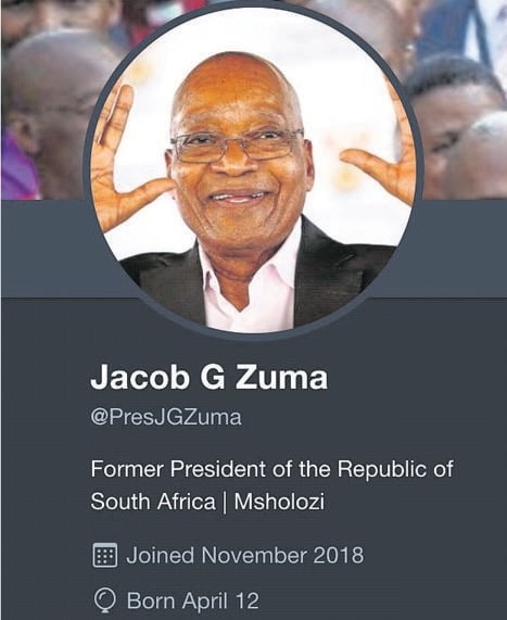 Jacob Zuma’s brand-new Twitter account.