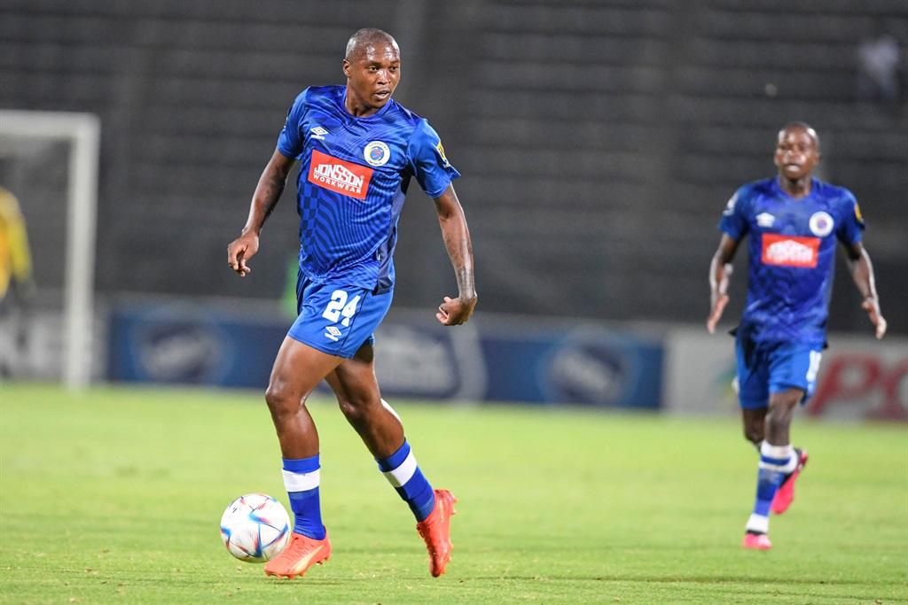 PRETORIA, SOUTH AFRICA - MARCH 05:  Thabang Sibanyoni of SuperSport United during the DStv Premiership match between SuperSport United and Golden Arrows at Lucas Moripe Stadium on March 05, 2023 in Pretoria, South Africa. (Photo by Lefty Shivambu/Gallo Images)