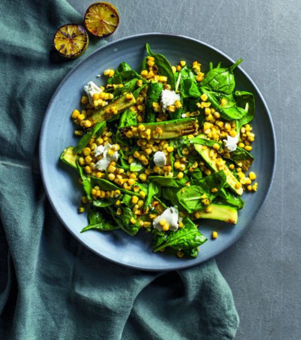 corn, spinach and courgette salad