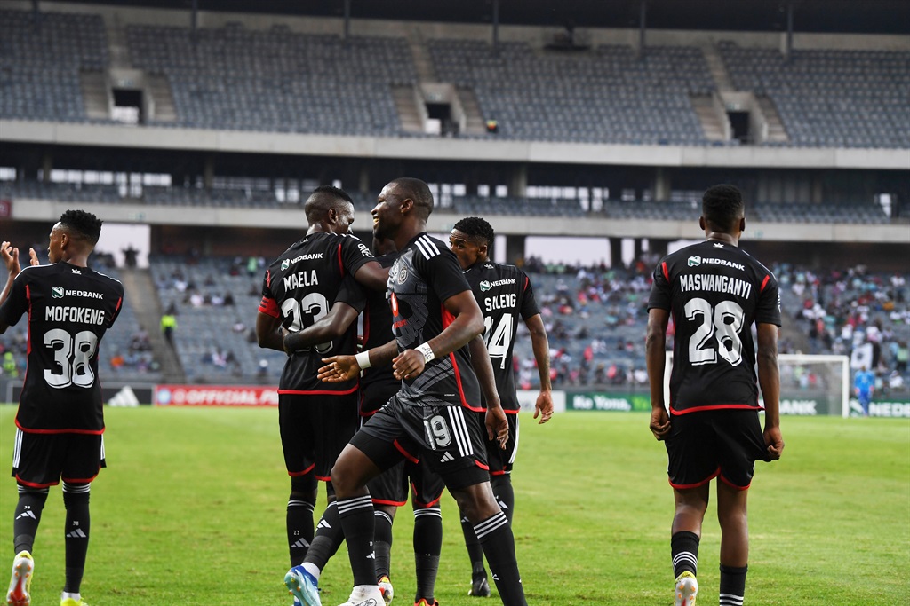 Orlando Pirates players during the Nedbank Cup, Last 16match between Orlando Pirates and Hungry Lions at Orlando Stadium on March 16, 2024 in Johannesburg, South Africa.