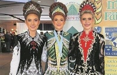 From left are Mia Jonker (17), Shanna du Plessis (16), and Megan Walker (18), at the World Irish Dancing Championships.                                    