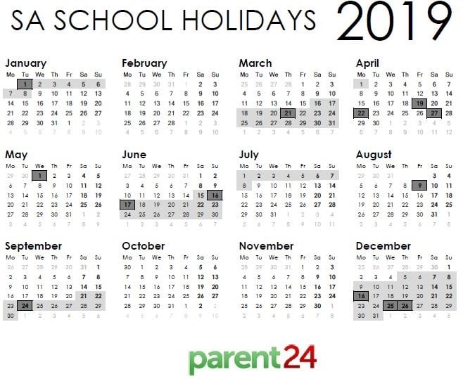 School holiday calendar printable 2019