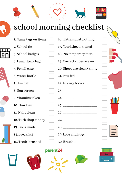 PRINTABLE: School morning checklist Parent24