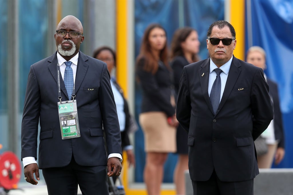 Pinnick Amaju, Vice President of CAF with Danny Jordaan, SAFA President during the 2018 TOTAL African Womens Cup of Nations 