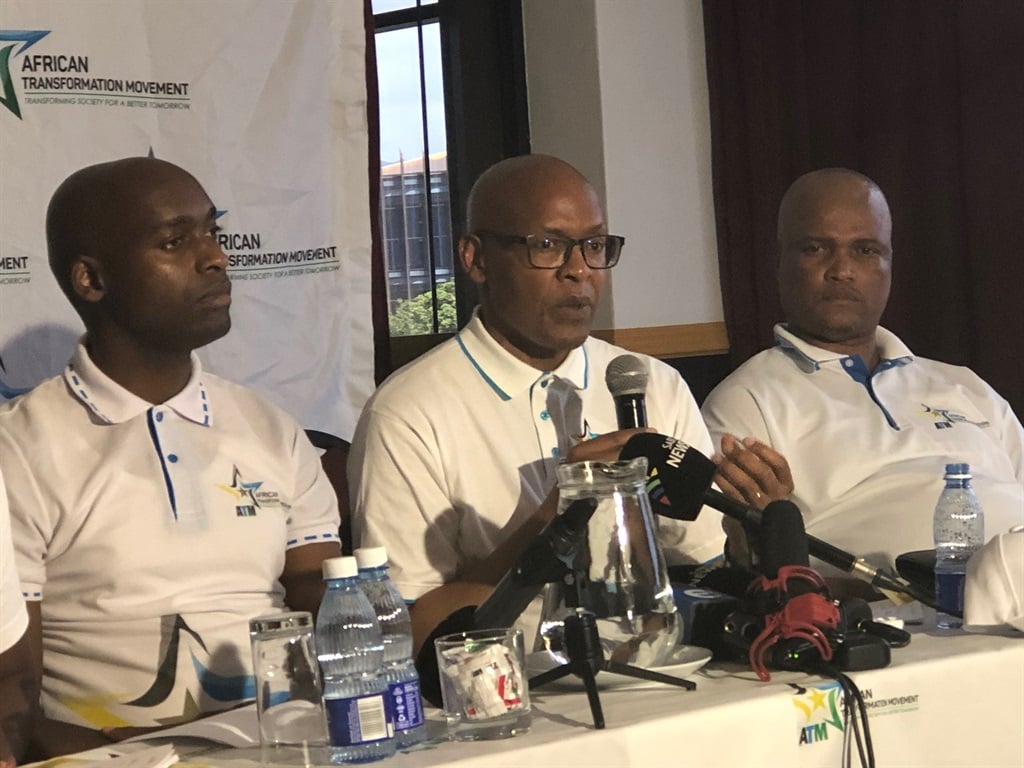 From right to left: African Transformation Movement President Vuyolwethu Zungula, newly joined NEC member Mzwanele Manyi and secretary general Thandisizwe Khukula during a media briefing annoucing that Manyi would be joining the party. Picture: Juniour Khumalo/City Press