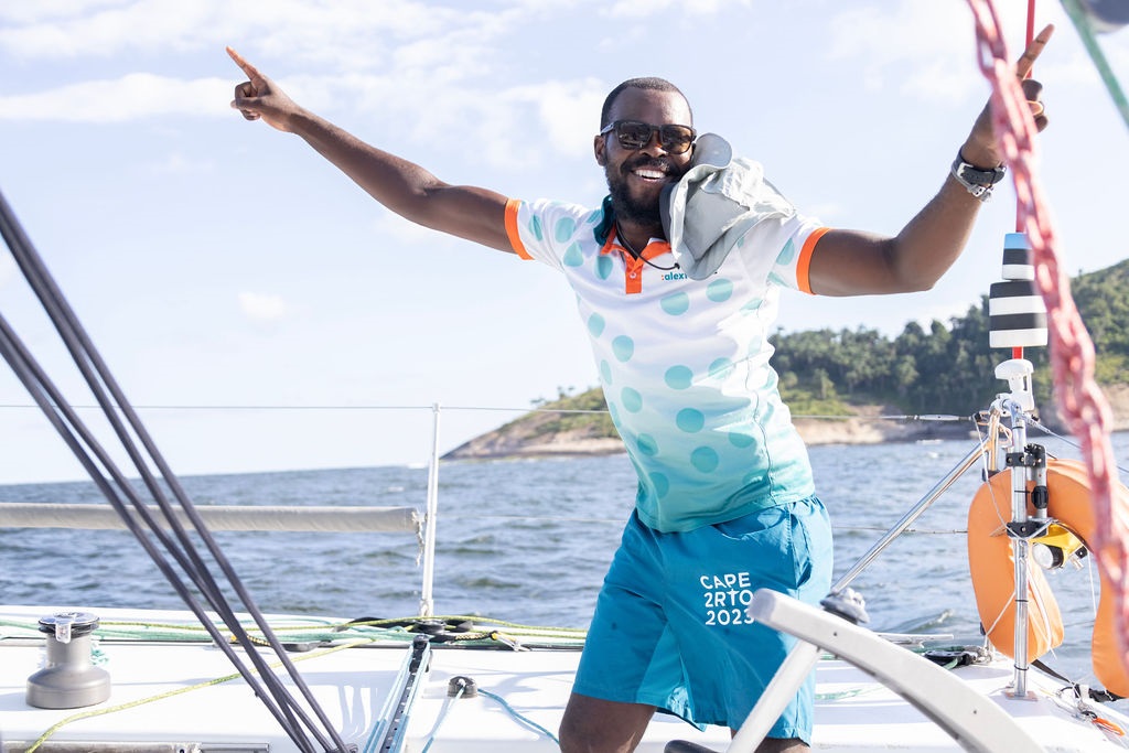 Skipper Sibusiso Sizatu on the Alexforbes ArchAngel was all smiles after crossing the finish line in Brazil. 