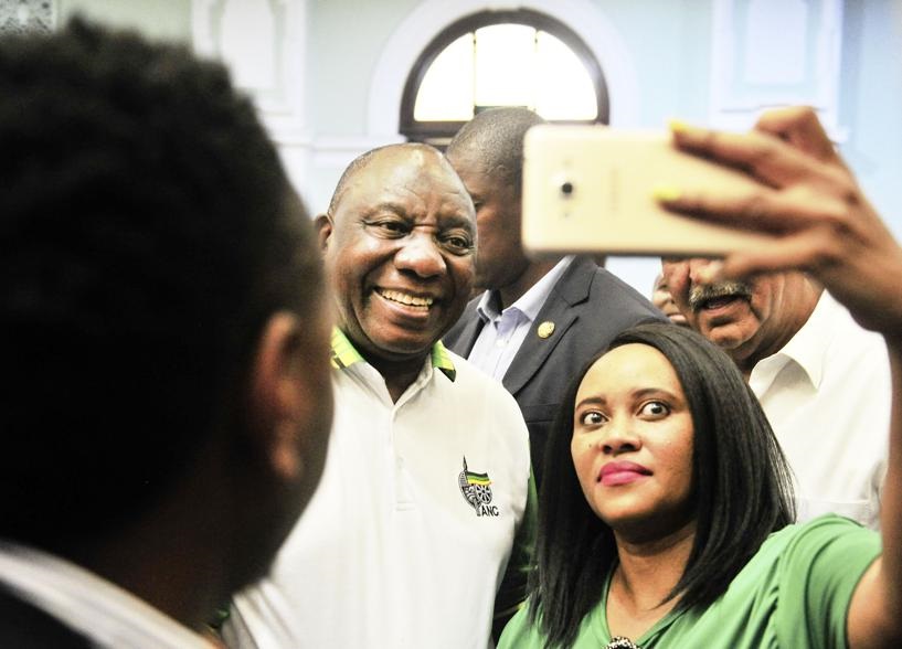 ANC president Cyril Ramaphosa takes selfies with fans of the party while on the campaign trail in KwaZulu-Natal this week. Picture: Leon Sadiki