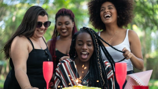 A young women celebrates her birthday with friends
