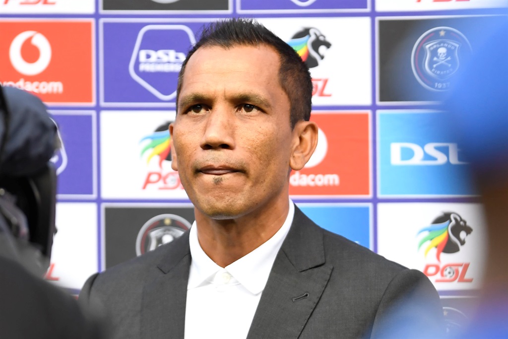JOHANNESBURG, SOUTH AFRICA - FEBRUARY 17: Maritzburg United coach Fadlu Davids during the DStv Premiership match between Orlando Pirates and Maritzburg United at Orlando Stadium on February 17, 2023 in Johannesburg, South Africa. (Photo by Lefty Shivambu/Gallo Images)