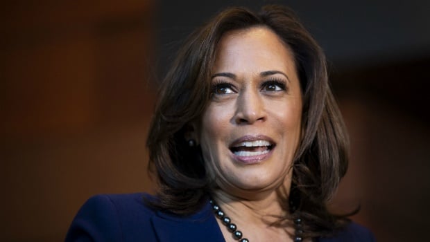 Senator Kamala Harris speaks to reporters after announcing her candidacy for President of the United States