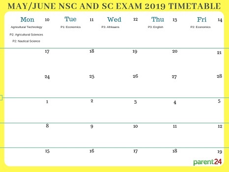 NSC and SC May June 2019 Exam timetable