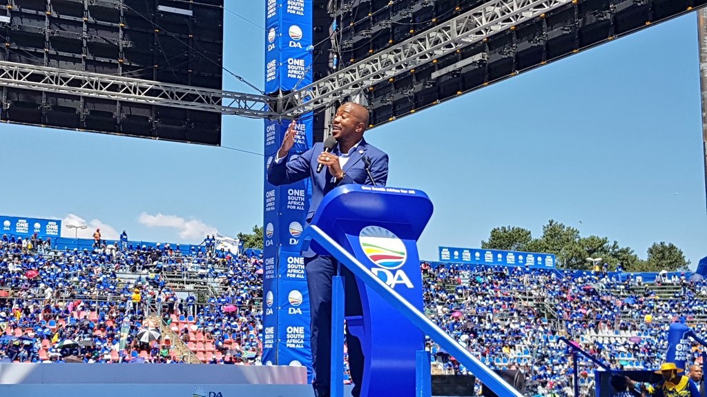DA leader Mmusi Maimane addresses supporters at the party's manifesto launch at the Rand Stadium in Johannesburg. Picture: @Our_DA/Twitter