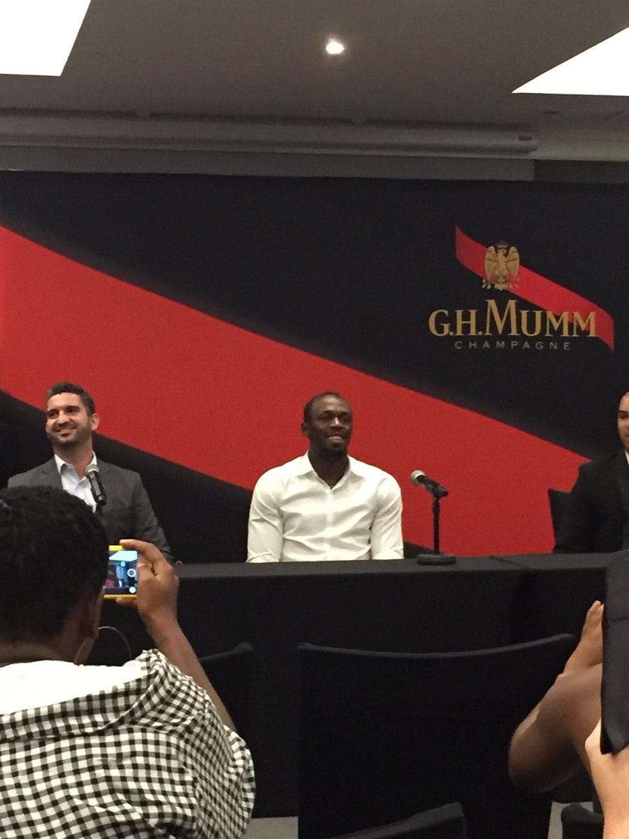  Retired Jamaican sprinter Usain Bolt at the launch of his signature champagne, G H MUMM on Thursday evening in Johannesburg. Picture: Twitter/@DanieMothowagae