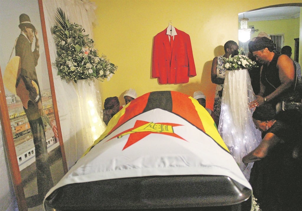 Mtukudzi’s casket at the family homestead in Norton, where his funeral is set to take place on Sunday