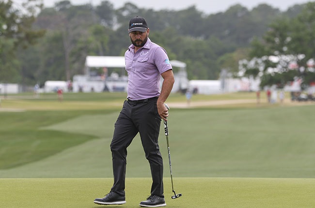 Stephan Jaeger approaches his putt on the 18th green during the final round of the PGA Texas Childrens Houston Open at Memorial Park Golf Course in Houston.  (Leslie Plaza Johnson/Icon Sportswire via Getty Images)