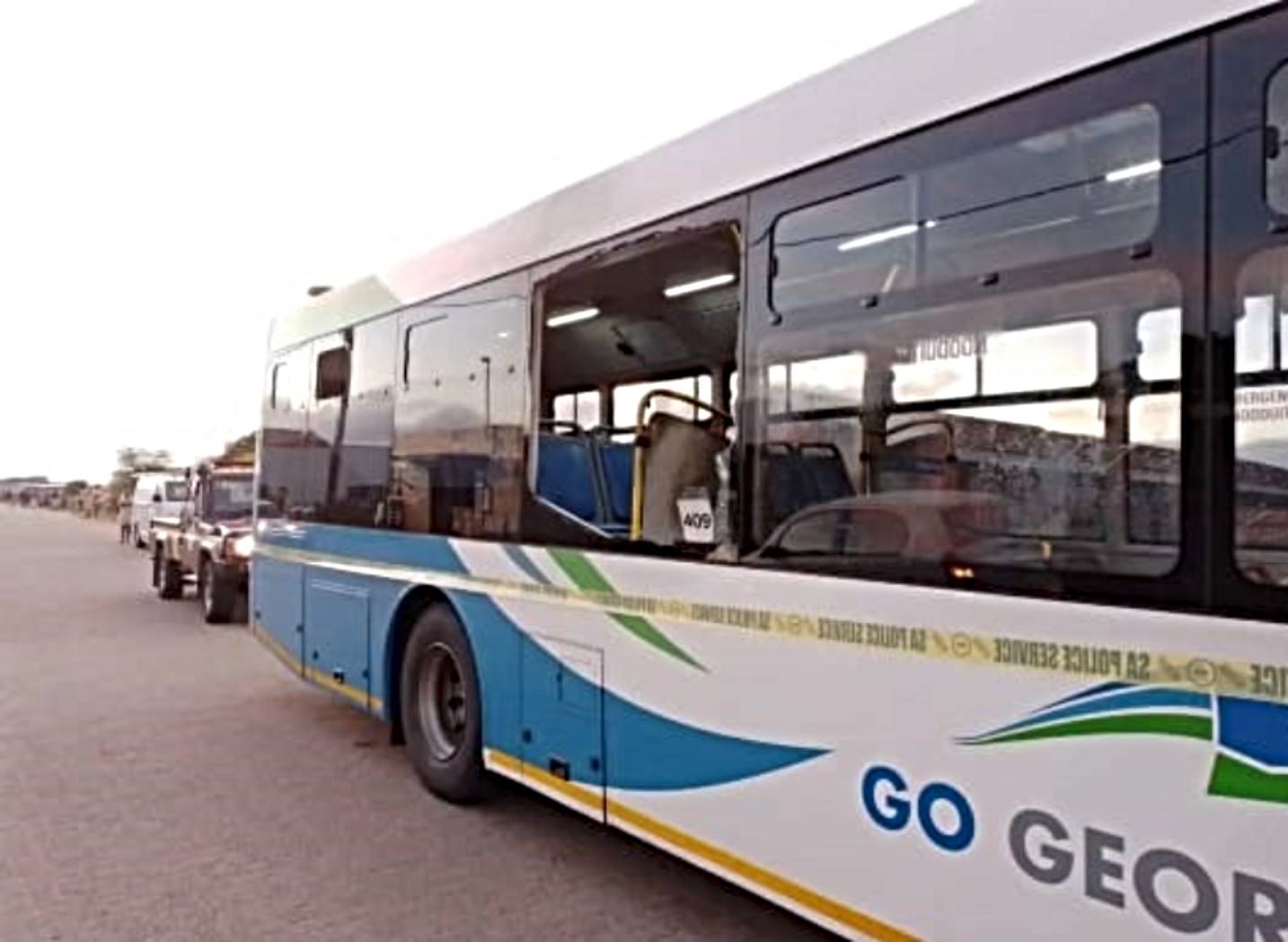 The Go George bus that was targeted in a petrol bomb attack on 1 March 2023.