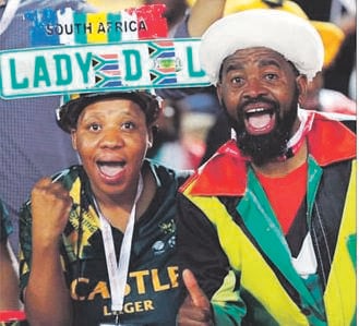 Superfans Dinah ‘Lady D’ Matli and Botha Msila during the Afcon in Egypt last year. Picture: File
