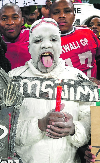 FRIENDLY GHOST Mgijimi is a popular face at Orlando Pirates games. Picture: Gerhard Duraan /                         BackpagePix