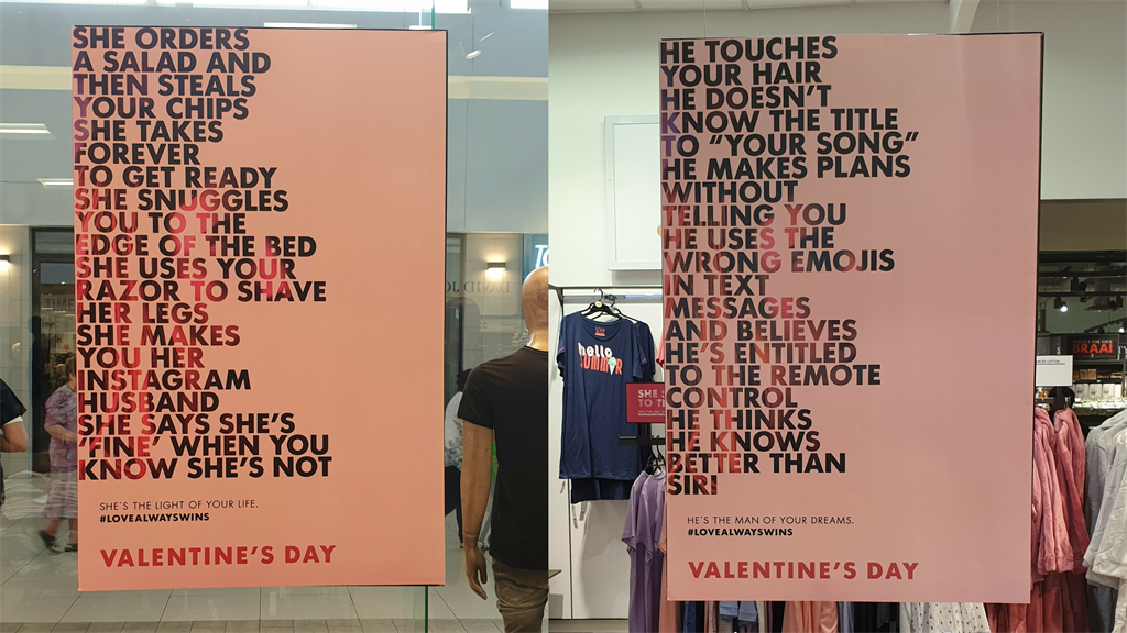 The male and female versions of Woolworths' Valentine's Day campaign (Timothy Rangongo, Business Insider South Africa)  