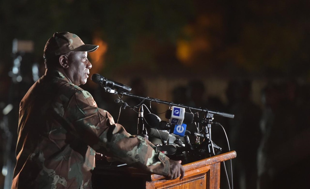 President Cyril Ramaphosa addressing the SA National Defence Force.
