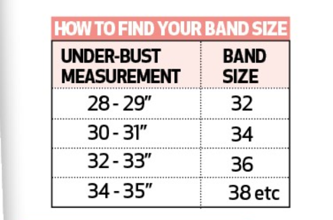 If I have a band size of 29'' and bust size of 34.5′', then what is my bra  size? - Quora