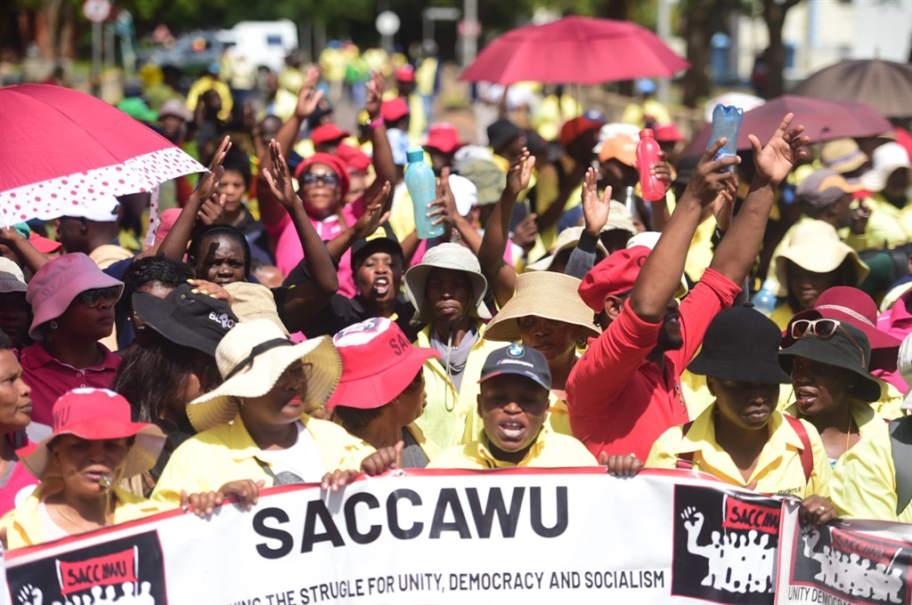 SACCAWU members marched to the American Embassy in