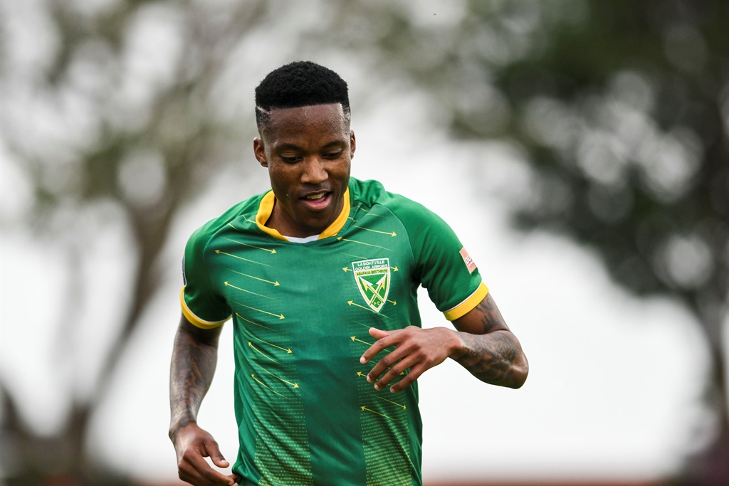 Pule Mmodi of Lamontville Golden Arrows FC celebrates scoring during the DStv Premiership match between Golden Arrows and Chippa United at Princess Magogo Stadium on September 03, 2022 in Durban, South Africa. 