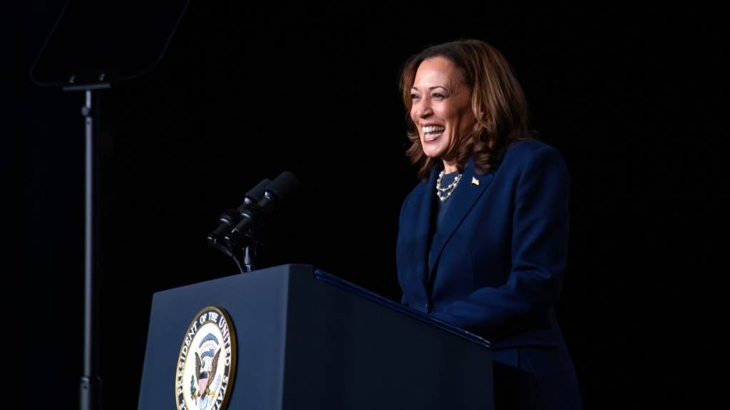 US Vice President and 2024 Democratic presidential candidate Kamala Harris speaks at Sigma Gamma Rho Sorority Inc's 60th International Biennial Boule in Houston, Texas. (Mark Felix/AFP)