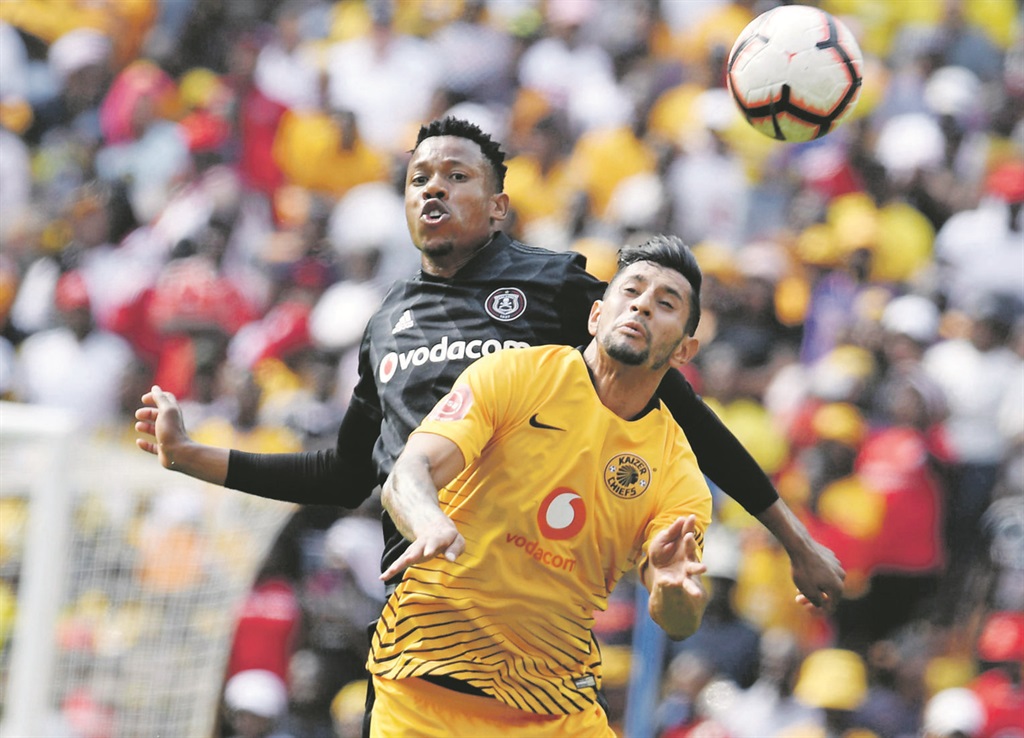 Leonardo Castro of Kaizer Chiefs heads the ball during his team’s Absa Premiership match against Orlando Pirates at FNB Stadium yesterday. Picture: Lefty Shivambu / Gallo Images