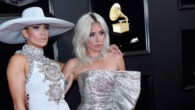 Jennifer Lopez and Lady Gaga attend the 61st Annual Grammy Awards