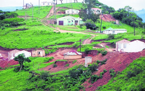 The outside walls of some RDP houses in Zitholeni Village are all that remain. Photo by Phumlani Thabethe 