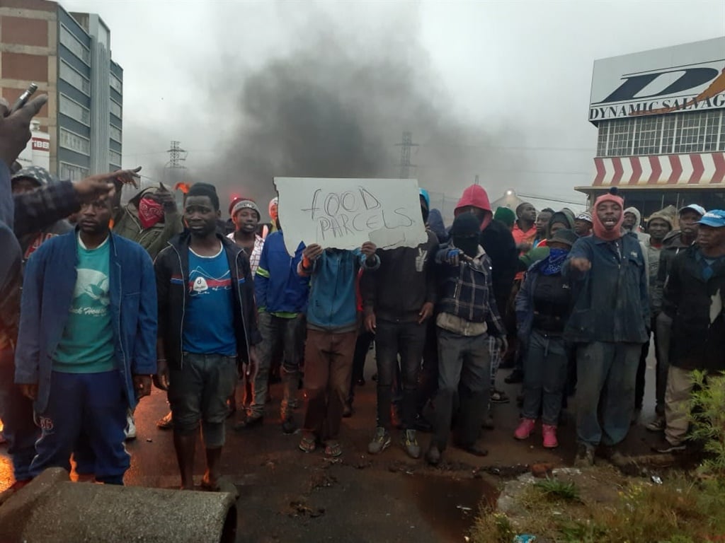Protest in Johannesburg after residents claimed they had not received food parcels since the start of the lockdown. 