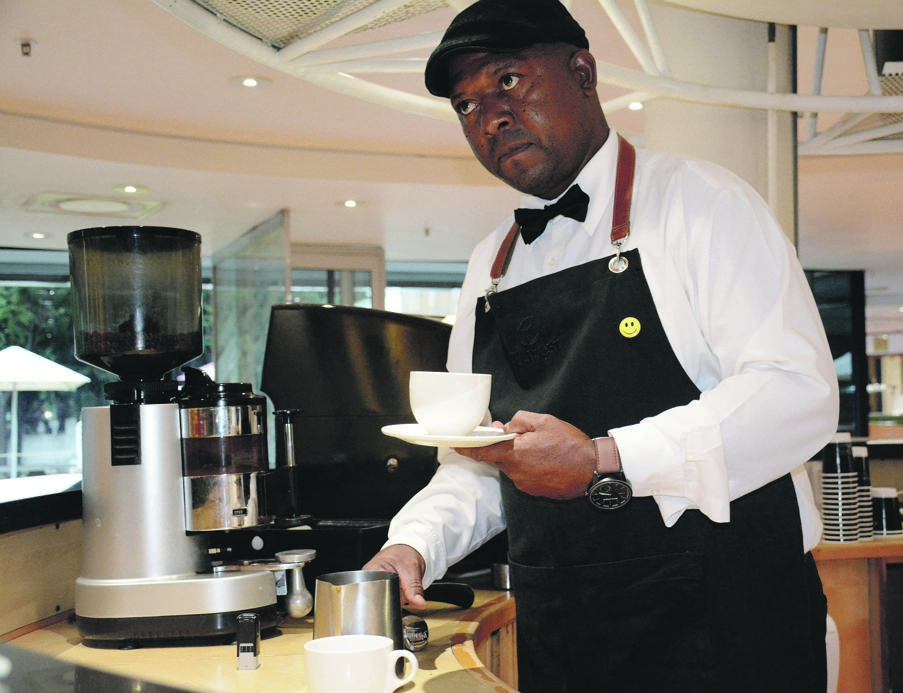 Sibusiso Soko demonstrates how to make the perfect cup of coffee.               Photo by    Tebogo Phaswane