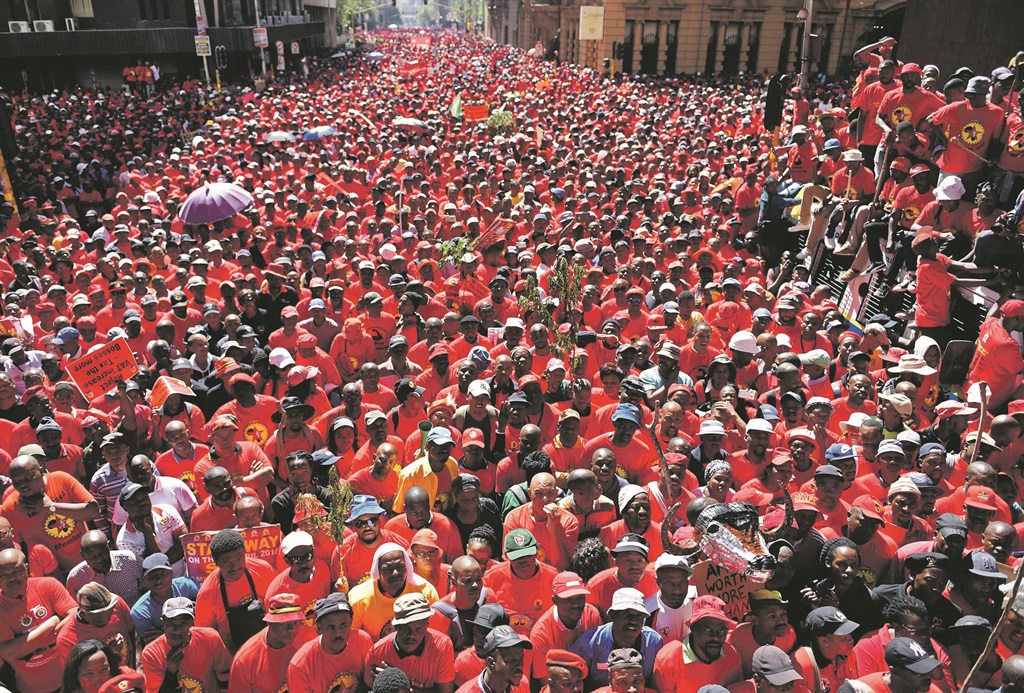 united we stand Thousands of workers gather last April in Johannesburg to march against government’s then proposed minimum wage                                                          PHOTO: tebogo letsi