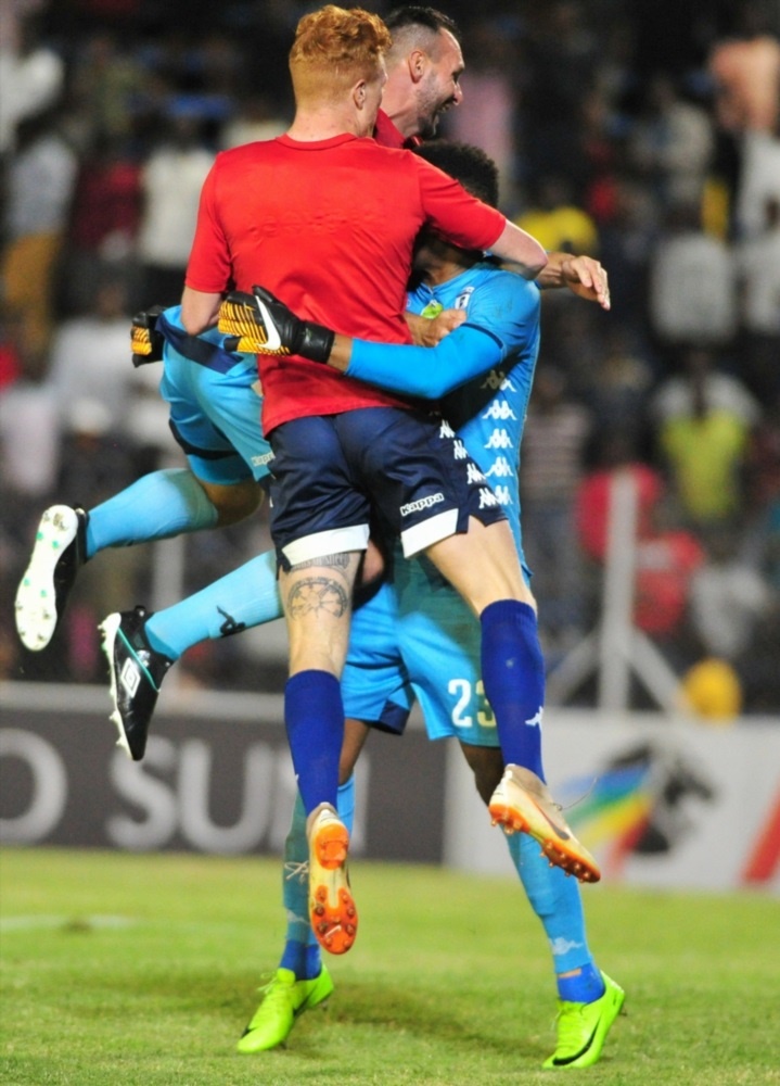 THOHOYANDOU, SOUTH AFRICA - FEBRUARY 18: Bidvest Wits players celebrate their win during the replayed Nedbank Cup, Last 16 match between Black Leopards and Bidvest Wits at Thohoyandou Stadium on 18 February in Thohoyandou.